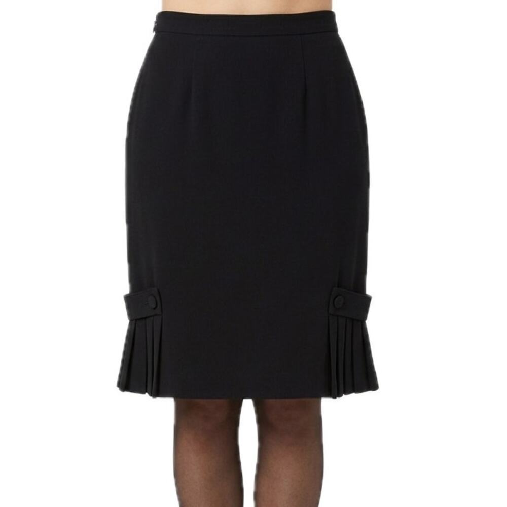 Vintage 90s Black Pleated Button Detail Pencil Skirt John Paul Richard size 12